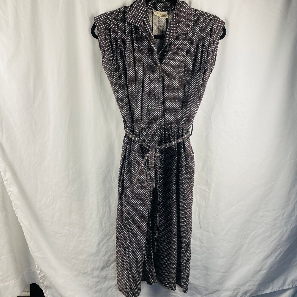 Vintage Laura Ashley Black &‎ White Belted Midi Dress Size 8 Pockets Collared